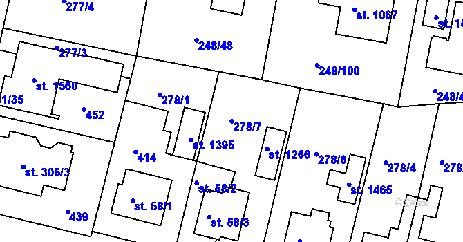 Parcela st. 278/7 v KÚ Malšovice u Hradce Králové, Katastrální mapa