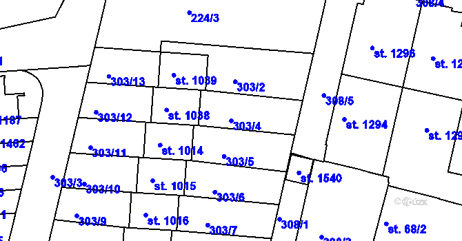 Parcela st. 303/4 v KÚ Malšovice u Hradce Králové, Katastrální mapa