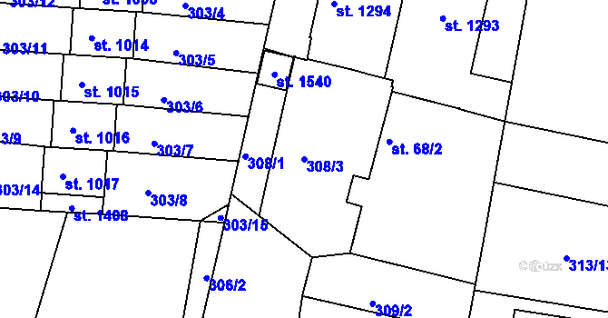 Parcela st. 308/3 v KÚ Malšovice u Hradce Králové, Katastrální mapa