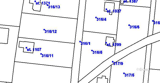 Parcela st. 316/1 v KÚ Malšovice u Hradce Králové, Katastrální mapa