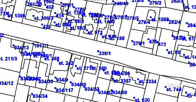 Parcela st. 339/1 v KÚ Malšovice u Hradce Králové, Katastrální mapa