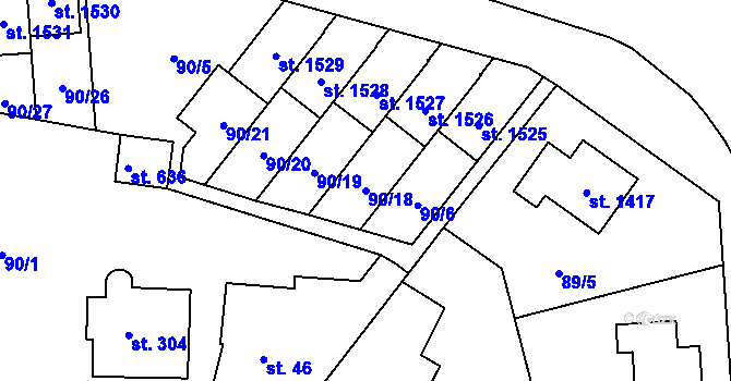 Parcela st. 90/18 v KÚ Malšovice u Hradce Králové, Katastrální mapa