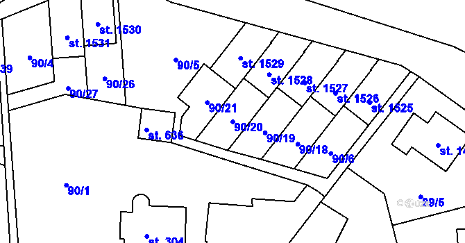 Parcela st. 90/20 v KÚ Malšovice u Hradce Králové, Katastrální mapa