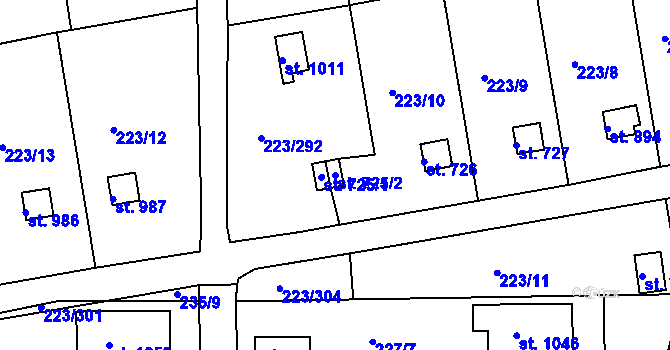 Parcela st. 725/2 v KÚ Malšovice u Hradce Králové, Katastrální mapa