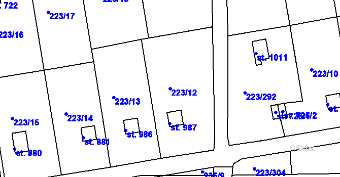 Parcela st. 223/12 v KÚ Malšovice u Hradce Králové, Katastrální mapa