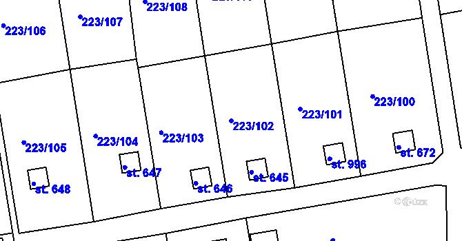 Parcela st. 223/102 v KÚ Malšovice u Hradce Králové, Katastrální mapa