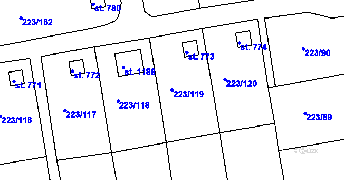 Parcela st. 223/119 v KÚ Malšovice u Hradce Králové, Katastrální mapa