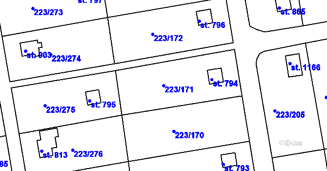 Parcela st. 223/171 v KÚ Malšovice u Hradce Králové, Katastrální mapa