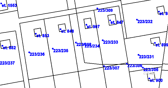 Parcela st. 223/234 v KÚ Malšovice u Hradce Králové, Katastrální mapa