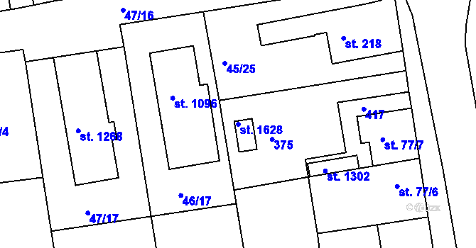 Parcela st. 1628 v KÚ Malšovice u Hradce Králové, Katastrální mapa