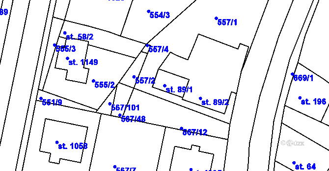 Parcela st. 89/1 v KÚ Třebeš, Katastrální mapa