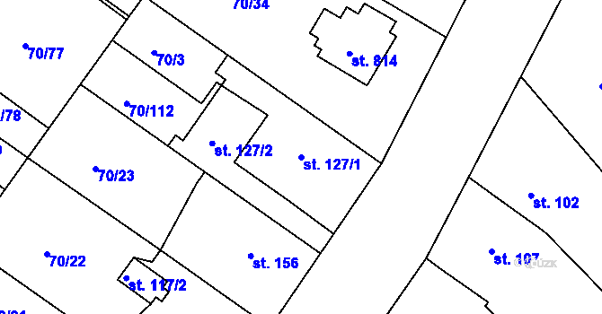 Parcela st. 127/1 v KÚ Třebeš, Katastrální mapa
