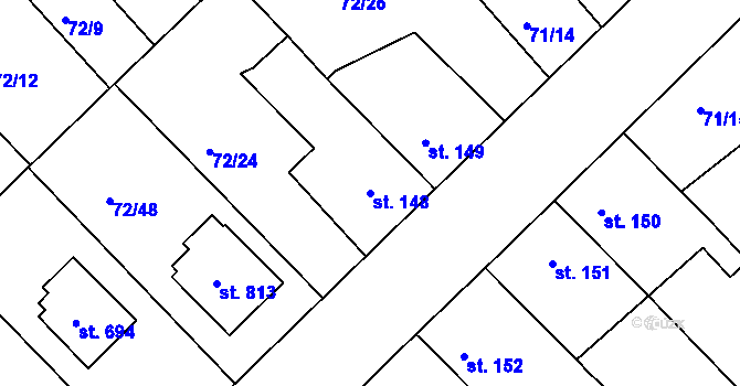 Parcela st. 148 v KÚ Třebeš, Katastrální mapa