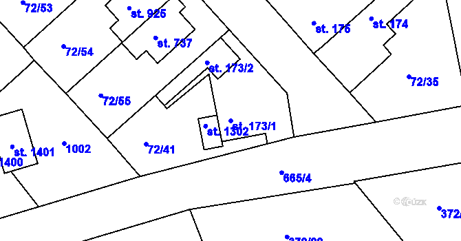 Parcela st. 173/1 v KÚ Třebeš, Katastrální mapa