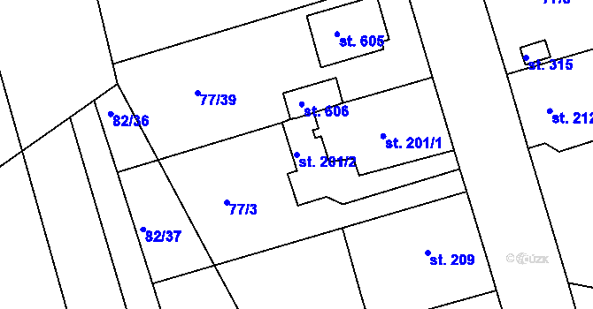 Parcela st. 201/2 v KÚ Třebeš, Katastrální mapa