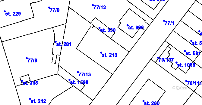 Parcela st. 213 v KÚ Třebeš, Katastrální mapa
