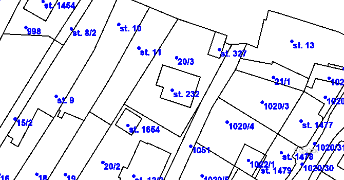 Parcela st. 232 v KÚ Třebeš, Katastrální mapa