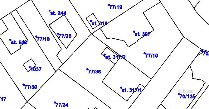 Parcela st. 317/2 v KÚ Třebeš, Katastrální mapa