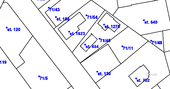 Parcela st. 454 v KÚ Třebeš, Katastrální mapa