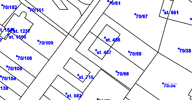 Parcela st. 457 v KÚ Třebeš, Katastrální mapa