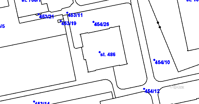 Parcela st. 486 v KÚ Třebeš, Katastrální mapa
