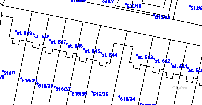 Parcela st. 544 v KÚ Třebeš, Katastrální mapa