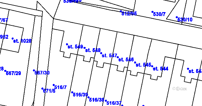 Parcela st. 547 v KÚ Třebeš, Katastrální mapa