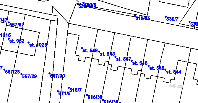 Parcela st. 548 v KÚ Třebeš, Katastrální mapa