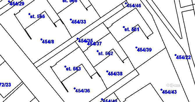Parcela st. 562 v KÚ Třebeš, Katastrální mapa
