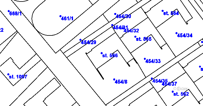Parcela st. 566 v KÚ Třebeš, Katastrální mapa