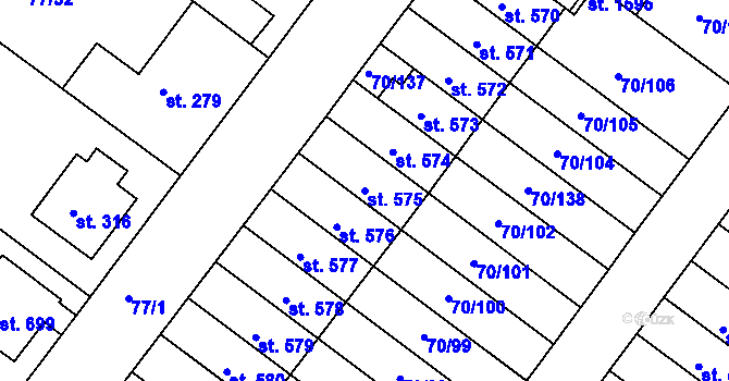 Parcela st. 575 v KÚ Třebeš, Katastrální mapa