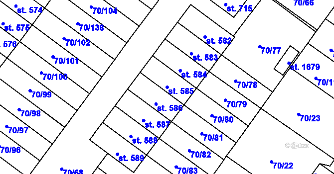 Parcela st. 585 v KÚ Třebeš, Katastrální mapa