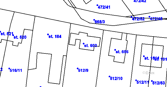 Parcela st. 603 v KÚ Třebeš, Katastrální mapa