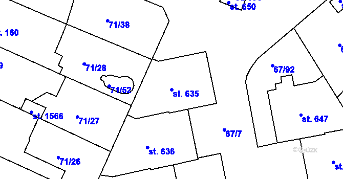 Parcela st. 635 v KÚ Třebeš, Katastrální mapa