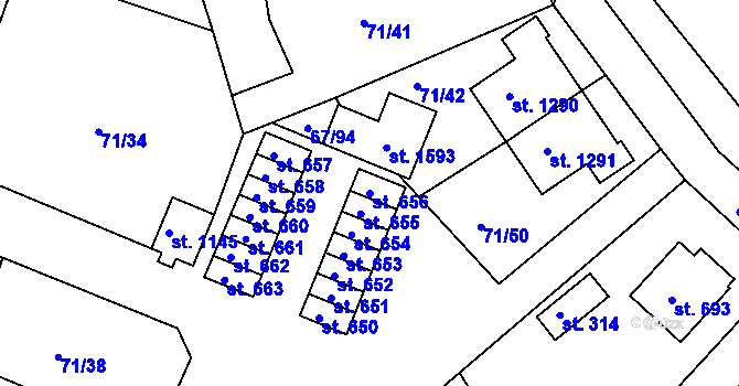 Parcela st. 656 v KÚ Třebeš, Katastrální mapa