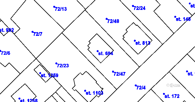 Parcela st. 694 v KÚ Třebeš, Katastrální mapa