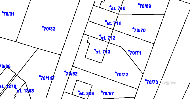 Parcela st. 713 v KÚ Třebeš, Katastrální mapa