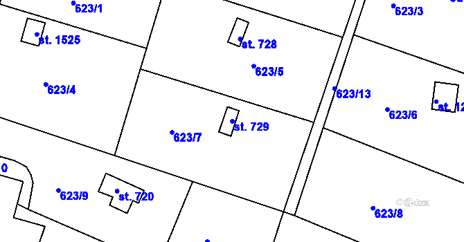 Parcela st. 729 v KÚ Třebeš, Katastrální mapa