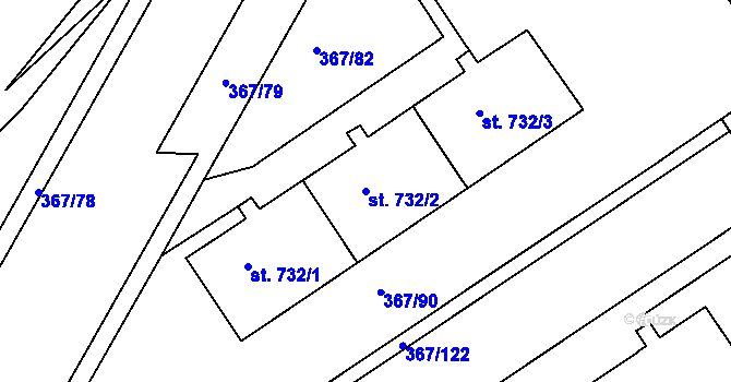 Parcela st. 732/2 v KÚ Třebeš, Katastrální mapa