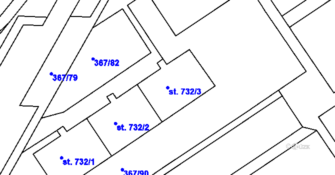 Parcela st. 732/3 v KÚ Třebeš, Katastrální mapa