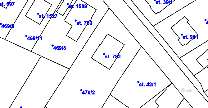 Parcela st. 783 v KÚ Třebeš, Katastrální mapa