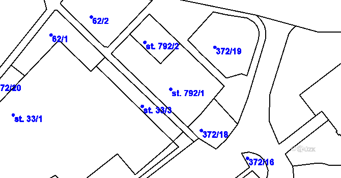 Parcela st. 792/1 v KÚ Třebeš, Katastrální mapa
