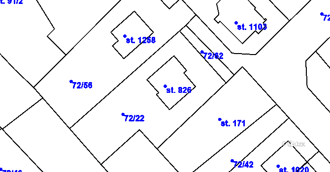 Parcela st. 826 v KÚ Třebeš, Katastrální mapa