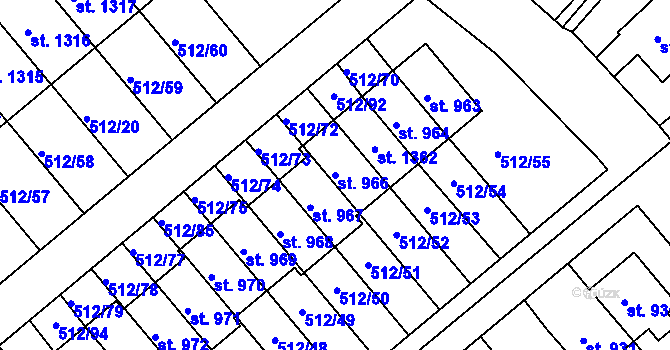 Parcela st. 966 v KÚ Třebeš, Katastrální mapa