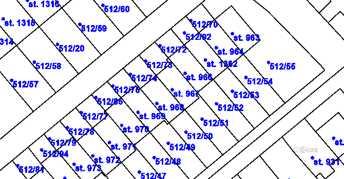 Parcela st. 967 v KÚ Třebeš, Katastrální mapa