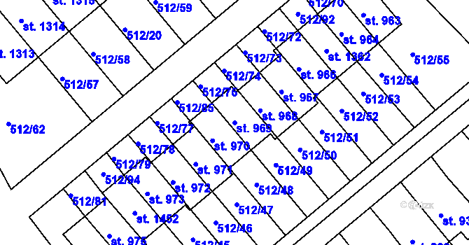 Parcela st. 969 v KÚ Třebeš, Katastrální mapa
