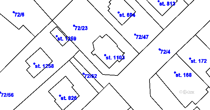 Parcela st. 1103 v KÚ Třebeš, Katastrální mapa