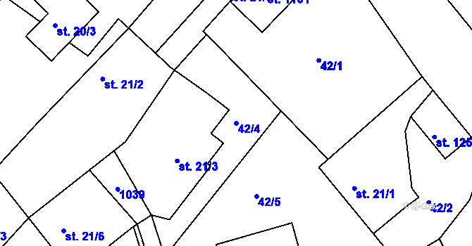 Parcela st. 42/4 v KÚ Třebeš, Katastrální mapa