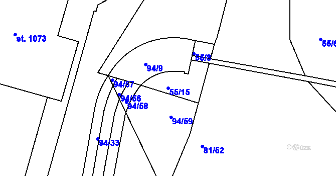 Parcela st. 55/15 v KÚ Třebeš, Katastrální mapa