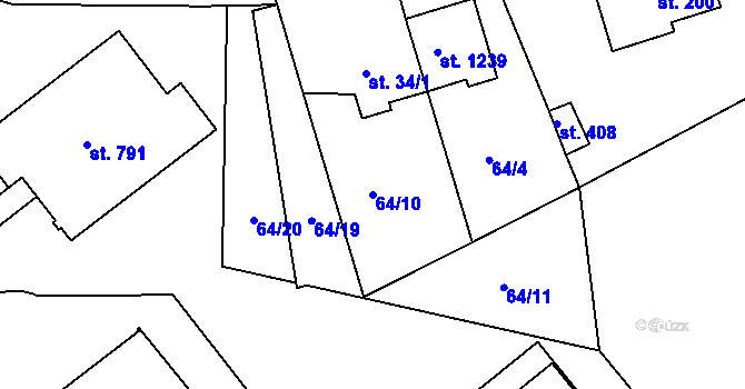 Parcela st. 64/10 v KÚ Třebeš, Katastrální mapa